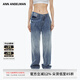 ANN ANDELMAN官方直營(yíng)2025春季新品直筒水鉆滿天星扭曲皮牌牛仔褲 藍(lán)色 26