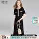 她池圓領(lǐng)連衣裙2025春夏新款女裝時(shí)尚氣質(zhì)短袖假兩件中長(zhǎng)裙