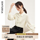 尚都比拉優(yōu)雅氣質(zhì)輕熟時尚飄帶領(lǐng)襯衫女長袖雪紡衫通勤百搭上衣 杏色 L 