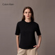 Calvin Klein運動(dòng)夏季女士休閑字母織帶ck純棉純色圓領(lǐng)健身訓練短袖T恤上衣 UB1-太空黑 XS