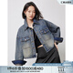 初語(yǔ)流浪風(fēng)牛仔短外套女2024秋季新款短款復古做舊百搭夾克上衣 石磨煙熏暗藍 M