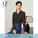 玖姿·安娜蔻OL風(fēng)法式復(fù)古抽褶S型針織絲絨長(zhǎng)袖襯衫女秋款 深咖啡 XL