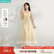 茵曼（INMAN）章若楠同款歐若風(fēng)法式吊帶連衣裙2025夏季新品女裝淡鵝黃色裙子 淺黃色 (方領(lǐng)) S
