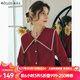 Olrain歐芮兒大翻領(lǐng)毛衣女春裝新款復(fù)古泡泡袖上衣 紅色 S