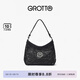 GROTTO個(gè)樂經(jīng)典黑石hobo包大小號(hào)植鞣綿羊皮腋下單肩斜挎軟包七夕禮物 經(jīng)典黑 銀標(biāo)S