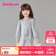 笛莎童裝女童連衣裙2025年春季小女孩蕾絲蝴蝶結(jié)網(wǎng)紗衛(wèi)衣裙 淺灰 120
