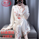 浪莎（LangSha）水光綢印花真絲睡衣女春夏季長(zhǎng)袖薄款冰·絲綢桑蠶絲家居服套裝女 繁花-一枝梅長(zhǎng)款袖款 M 建議80-100斤