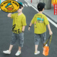 G.DUCKKIDS男童套裝 新款中大兒童4-12歲男孩短袖T恤牛仔褲兩件套學(xué)生衣服 黃色足球【短袖+褲子】 140碼建議身高130cm
