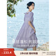 茵曼（INMAN）七七同款連衣裙2025夏女裝新款田園純棉提花方領(lǐng)A字泡泡袖蛋糕裙 紫色 M
