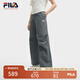 FILA 韓素希同款|斐樂官方女裝小狐貍梭織長褲2025夏季新款時尚收口褲 綠木灰-DY M 165/66A/M