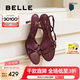 百麗（Belle）華爾茲優(yōu)雅一字帶涼鞋女25夏新商場(chǎng)款真皮綁帶高跟鞋3WS33BL5 酒紅色 36 (230mm)