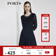 PORTS寶姿 商場同款新品女裝氣質(zhì)撞色雪紡連衣裙LL8K207KZE015 黑色 S