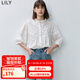 LILY夏新款泡泡袖時(shí)尚花邊領(lǐng)蕾絲拼接鏤空寬松全棉七分袖襯衫 601白色 S