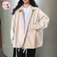 CS.LION2025秋季新款原宿BF風學生寬松韓版工裝上衣百搭長袖風衣外套女潮 杏色 L 100-115斤