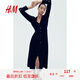 H&M女裝連衣裙2025春季新款修身顯瘦長(zhǎng)款氣質(zhì)收腰襯衫式裙1265096 黑色 XL 170/116