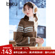 百圖betu女裝冬季新款毛衣圓領(lǐng)半開筒精美圖案寬松毛衫女2411T51 咖啡色 S