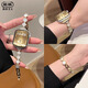 腕美主義適用iwatch10表帶蘋果applewatch9手表鏈?zhǔn)奖韼募維10蘋果手表貝母鑲鉆S8金屬S7透氣S6代SE女高級(jí) 【四葉草鏈?zhǔn)健?玫金白貝+玫金色連接器 適用：iwatch【46mm】