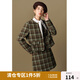 獨(dú)束大碼女裝格紋毛呢套裝2024冬季新品時(shí)髦復(fù)古通勤千金外套半裙 綠咖格半身裙 XL (尺碼：3) (尺碼：3)