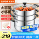 蘇泊爾（SUPOR）304不銹鋼蒸鍋雙層加厚復底湯鍋帶蒸籠燃氣電磁爐通用 【三層加厚】旗艦款 28cm