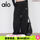 ALO YOGA夏季拼色抽繩運動褲休閑褲高腰顯瘦直筒休閑新款瑜伽寬松美式褲子 【白標】黑色直筒褲 S 80-100斤