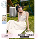 紫涵（ZIHAN）紫涵波浪邊吊帶裙女夏季新款法式甜美風(fēng)設(shè)計(jì)感條紋打攬連衣裙 米金 M
