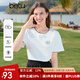 百圖betu女裝2025夏季新款T恤撞色狗牙邊精致繡花棉感短袖上衣2503T24 白色 L