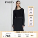 PORTS寶姿商場(chǎng)同款新品女裝喇叭袖撞色印花連衣裙LL8K201KXF002 黑色混色 M