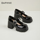 達芙妮瑪麗珍鞋女粗跟2026春季新款英倫風(fēng)高跟法式小皮鞋粗跟單鞋 黑色 38 (240mm) 標準碼