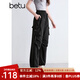百圖betu女裝2025夏季新款休閑褲山系戶外工裝褲可束腳闊腿褲2504X08 黑色 M