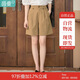 茵曼（INMAN）設計感高腰短褲橡筋松緊腰遮胯直筒休閑褲女18332|099 卡其色 M