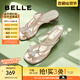 百麗（Belle）小福蝶夾腳人字拖女商場(chǎng)款水鉆拖鞋A9K1DBL4 銀色-粗跟款 36 (230mm)