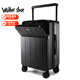 Walker Shop品牌行李箱男新款pc寬拉桿箱大容量前開(kāi)蓋拉鏈學(xué)生登機旅行箱女 幻影黑 【前開(kāi)蓋+杯架+掛鉤】 20英寸 【可登機】
