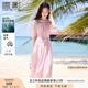 香影溫柔風(fēng)粉色連衣裙女2025夏季新款超好看五分袖海邊度假沙灘裙 粉紅 M