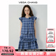 VEGA CHANG無袖連衣裙女2025新款夏學(xué)院風(fēng)格紋拼接假兩件連衣短裙 藍(lán)色格紋 M
