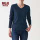 無印良品 MUJI 女式 天竺編織 V領(lǐng)長袖T恤 BBC02A1A 深藏青色 XS
