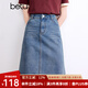 百圖betu女裝夏季新款半身裙高腰收腹小A裙牛仔半身裙女2403T72 牛仔色 M