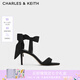 CHARLES&KEITH一字帶緞面蝴蝶結(jié)綁帶高跟涼鞋子女鞋生日禮物CK1-61720177 BLACK TEXTURED黑色紋理 36