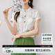 尚都比拉新中式國風(fēng)印花短袖襯衫女夏季顯瘦襯衣 杏底花色 M 