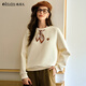 Olrain歐芮兒法式絲巾搭配刺繡圓領(lǐng)衛衣女秋季新款奶杏色上衣 奶杏色 L