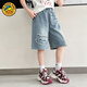 哈羅小黃鴨 HAL.DUCK女童牛仔短褲2025夏裝新款兒童夏季外穿休閑五分中褲女孩大童褲子 牛仔五分褲 120 cm