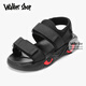 Walker Shop涼鞋男士休閑潮流簡約透氣厚底柔軟戶外魔術(shù)貼沙灘鞋 黑紅 41
