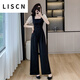 LISCN法式感黑色連體褲2025新款女裝氣質名媛闊腿連身褲套裝夏8752休閑 黑色 S