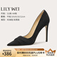 Lily Wei法式高級感職業(yè)高跟鞋褶皺時裝淺口單鞋女工作鞋大碼情人節(jié)禮物 黑色【跟高10cm】 36
