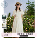 紫涵（ZIHAN）紫涵刺繡翻領(lǐng)連衣裙女夏季法式溫柔風(fēng)寬松泡泡袖中長裙子 米金 M