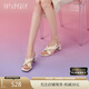 真美詩交換日記夏季牛皮顯瘦V口粗跟時裝涼鞋女07993BL4 米色 39 
