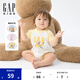 Gap嬰兒2025夏季新款純棉印花logo撞色插肩袖連體衣兒童裝774571 黃色 80cm (9-18月) 亞洲尺碼