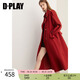 DPLAY2025年秋季新款休閑風紅色風衣女裝高級感長款大衣外套上衣秋裝 果醬紅 L