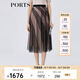 PORTS寶姿春夏新款女裝時(shí)尚印花半身裙百褶裙LM8S065KCP002 黑色 M (6)