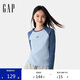 GAP女裝2025春季新款刺繡logo撞色插肩長袖T恤彈力休閑上衣730213