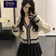 矜持范毛衣女小香風(fēng)麻花針織開(kāi)衫秋季2025新款v領(lǐng)感百搭修身短款外套 白色 M 建議95-110斤